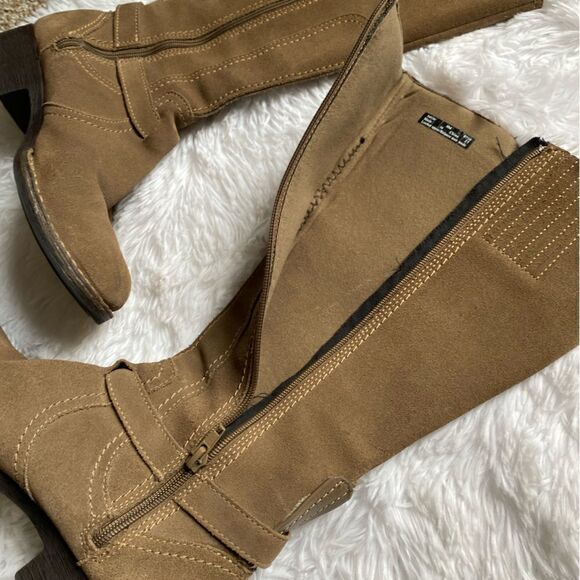 Clarks Derby Palace Leather Boots Tall Tan Side Zip Women’s Size 8 M FLAWED - Picture 6 of 16